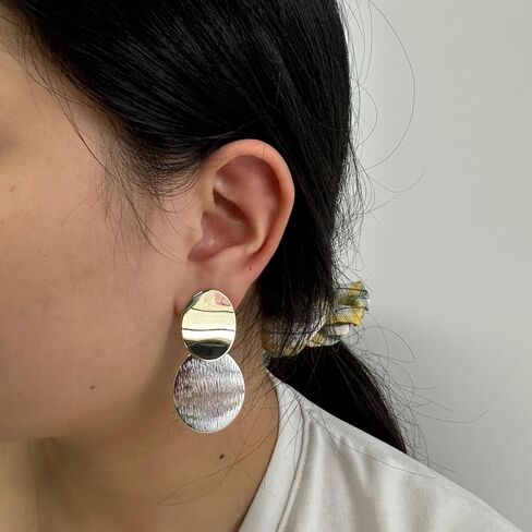 Gold Silver Round Disc Dangle Earrings Minimalist Circle Geometric Statement Drop Earrings for Women Girls Gift in Saudi Arabia