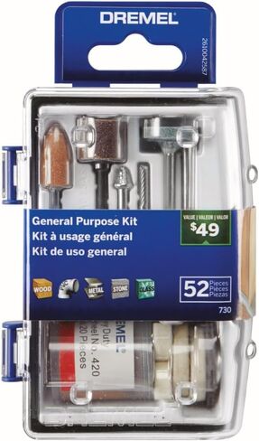 طقم ملحقات الأدوات الدوارة متعددة الأغراض 730-01 من Dremel - مجموعة متنوعة مكونة من 52 قطعة - تتضمن لقمة نحت، وأسطوانات سنفرة، وأحجار طحن، وأقراص قطع، وحقيبة تخزين in Saudi Arabia