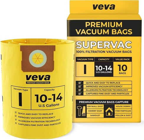 VEVA 10 Pack Premium Vacuum Filter Bags Type I 9067200 Work with Shop Vac 10-14 Gallon Vacuum, Part # SV Shopvac Shop-vac 90672 in Saudi Arabia