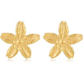 Gold Flower Stud Earrings for Women – Hypoallergenic Stainless Steel Stud Earrings – Trendy Elegant Jewelry Gift for Her Wife Friend Suitable for Mother’s Day Birthday Valentine’s Day in Kuwait
