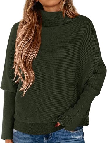 PRETTYGARDEN Womens Sweaters Fall Fashion 2025 Casual Loose Turtleneck Batwing Long Sleeve Knit Sweater Pullover Tops in Saudi Arabia