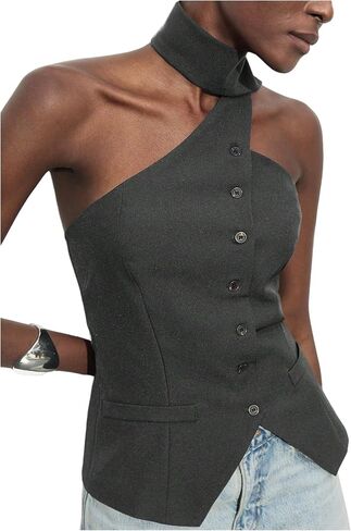 MakeMeChic Women's Backless Halter Tops Button Down Sleeveless Vest with Scarf in Saudi Arabia