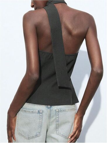 MakeMeChic Women's Backless Halter Tops Button Down Sleeveless Vest with Scarf in Saudi Arabia