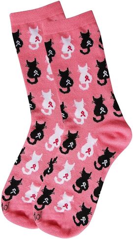 MeMoi Pink Cat Ribbon Breast Cancer Awareness Bamboo Blend Socks in Saudi Arabia