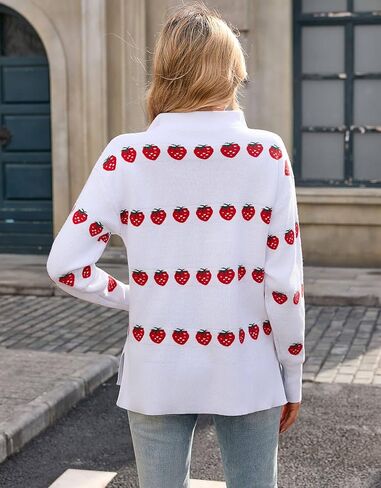 Alsol Lamesa Women's Quarter Zip Collar Pullover Long Sleeve Heart Sweater Side Split Knit Sweaters in Kuwait