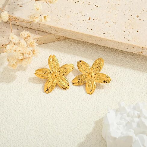 أقراط زهرة ذهبية للنساء - أقراط مسمار الفولاذ المقاوم للصدأ - هدية أنيقة عصرية لزوجتها صديقها المناسب لعيد عيد ميلاد عيد الأم عيد الحب in Kuwait