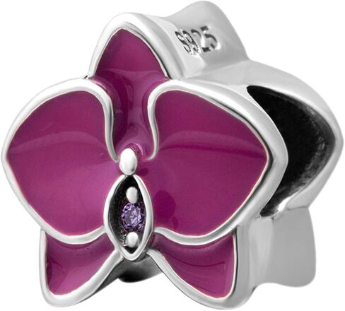 925 Sterling Silver Flower Charm Orchid Charm Love Charm Anniversary Charm ChristmasCharm for Pandora Charms Bracelet (White) in Saudi Arabia