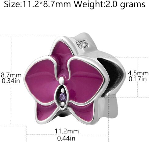 925 Sterling Silver Flower Charm Orchid Charm Love Charm Anniversary Charm ChristmasCharm for Pandora Charms Bracelet (White) in Saudi Arabia