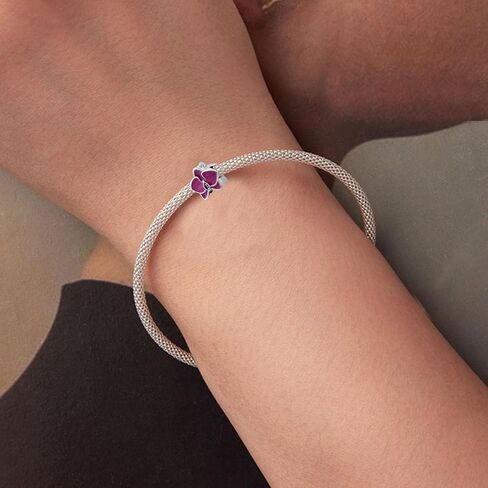 925 Sterling Silver Flower Charm Orchid Charm Love Charm Anniversary Charm ChristmasCharm for Pandora Charms Bracelet (White) in Saudi Arabia