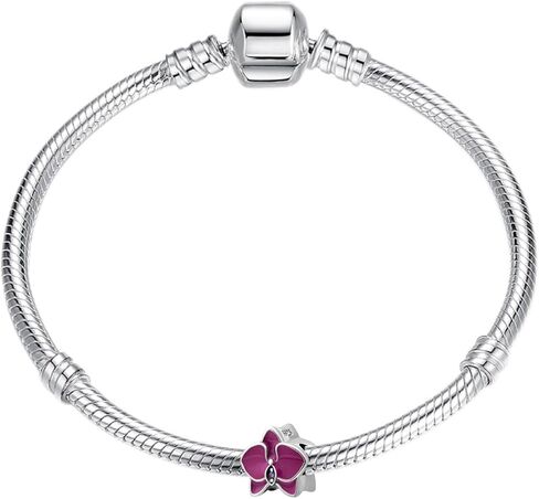 925 Sterling Silver Flower Charm Orchid Charm Love Charm Anniversary Charm ChristmasCharm for Pandora Charms Bracelet (White) in Saudi Arabia