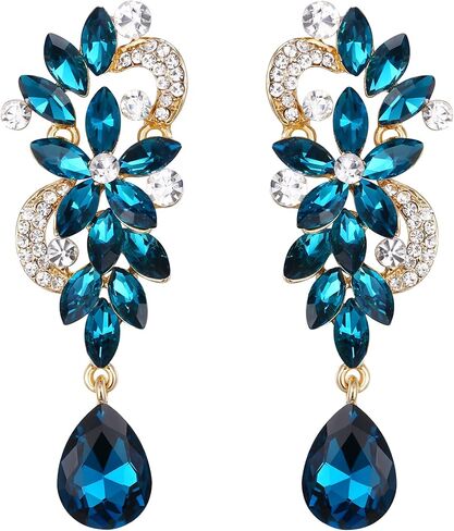 BriLove Women's Bohemian Boho Crystal Flower Wedding Bridal Chandelier Teardrop Bling Dangle Earrings in Saudi Arabia