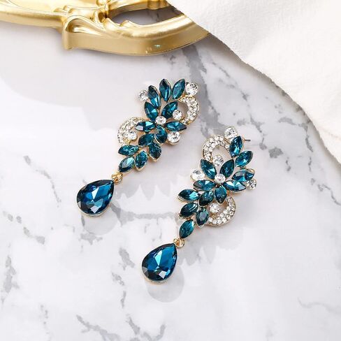 BriLove Women's Bohemian Boho Crystal Flower Wedding Bridal Chandelier Teardrop Bling Dangle Earrings in Saudi Arabia