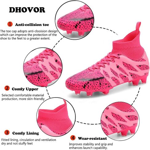DHOVOR Womens Soccer Cleats Youth Football Cleats High-Top Athletics Football Trainers Outdoor and Indoor Soccer Shoes in Saudi Arabia