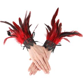 COMNICO Women's Feather Wrist Cuffs Floral Lace Wings Bracelets Black Gothic Mesh Wristband for Cosplay Halloween Costume in Kuwait
