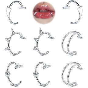 MODRSA Silver Fake Lip Piercing Fake Lip Ring Cuffs Clip on Faux Snake Bites Hoops non Piercings Jewelry Silver Black for Halloween Jewelry Spike Clip Double Hoop in Saudi Arabia