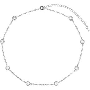 LecAit 14K Gold Plated Station Necklace for Women | CZ Diamond Choker Necklaces Gold | Simulated Diamond BTY Necklace | Gold Cubic Zirconia Chain Choker Necklaces for Women in Kuwait