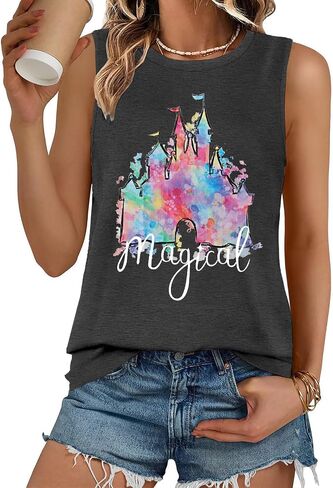 LUKYCILD Magic Castle Tank Top Girls Trip Shirts for Women 2023 Holiday Vacation Sleeveless Tops in Kuwait