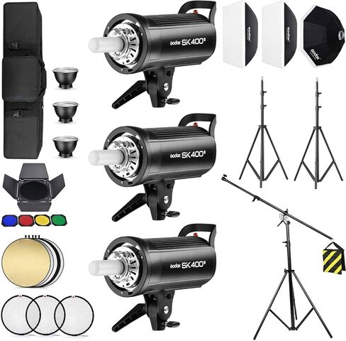 Godox 3 Pack SK400II 1200Ws 2.4G Speedlite Studio Flash Strobe Monolight Bowens Mount Kit for Studio Shooting, Location and Portrait Photography with Softbox, Light Stand, Barn Door Kit, Carrying Case in Saudi Arabia