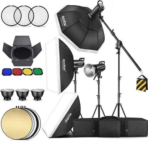Godox 3 Pack SK400II 1200Ws 2.4G Speedlite Studio Flash Strobe Monolight Bowens Mount Kit for Studio Shooting, Location and Portrait Photography with Softbox, Light Stand, Barn Door Kit, Carrying Case in Saudi Arabia