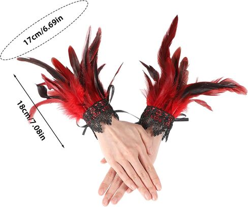 COMNICO Women's Feather Wrist Cuffs Floral Lace Wings Bracelets Black Gothic Mesh Wristband for Cosplay Halloween Costume in Kuwait