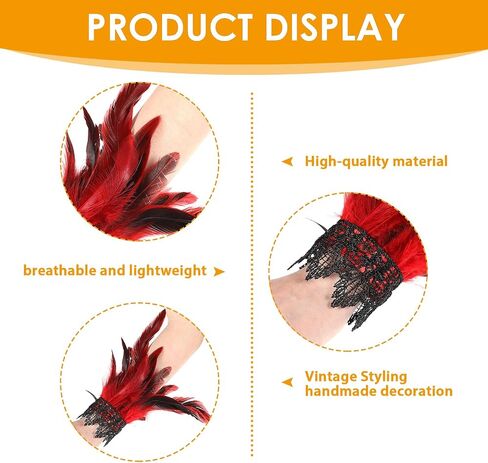 COMNICO Women's Feather Wrist Cuffs Floral Lace Wings Bracelets Black Gothic Mesh Wristband for Cosplay Halloween Costume in Kuwait