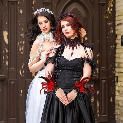 COMNICO Women's Feather Wrist Cuffs Floral Lace Wings Bracelets Black Gothic Mesh Wristband for Cosplay Halloween Costume in Kuwait