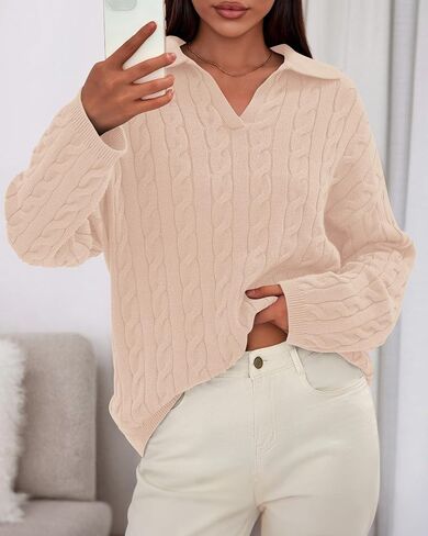 BTFBM Women's Oversized Sweaters Fall Fashion Clothes 2025 Trendy Knit Pullover Casual Long Sleeve V Neck Sweater Jumper Tops in Saudi Arabia