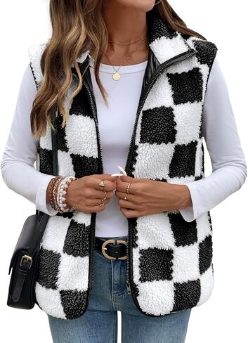 Shewin Womens Fleece Vest سترة بلا أكمام سترة خفيفة الوزن ملابس خارجية مع جيوب نسائية أزياء 2025 in Saudi Arabia