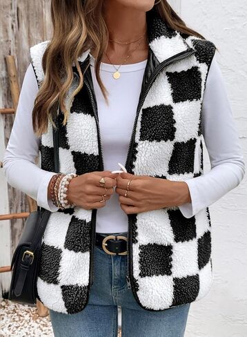 Shewin Womens Fleece Vest سترة بلا أكمام سترة خفيفة الوزن ملابس خارجية مع جيوب نسائية أزياء 2025 in Saudi Arabia