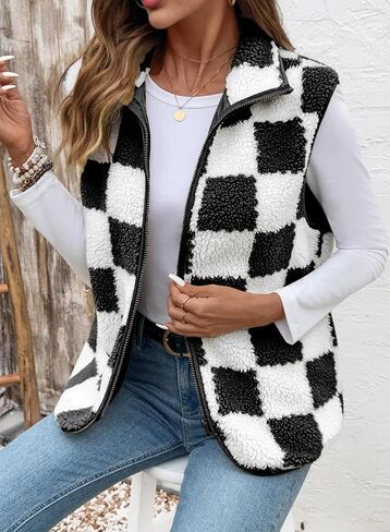 Shewin Womens Fleece Vest سترة بلا أكمام سترة خفيفة الوزن ملابس خارجية مع جيوب نسائية أزياء 2025 in Saudi Arabia