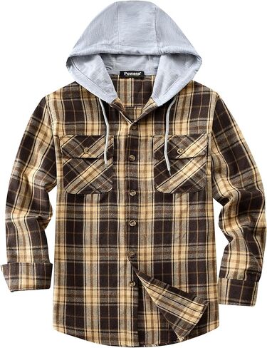 قمصان بقلنسوة من الفلانيل للرجال من Puwasa بأكمام طويلة وسترة منقوشة كاجوال من القطن بأزرار سفلية وقميص من الفلانيل للرجال in Kuwait