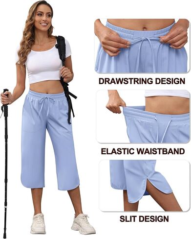 YuKaiChen Women's Capris Wide Leg Lightweight Quick Dry Pants Hiking Outdoor Athletic in Kuwait