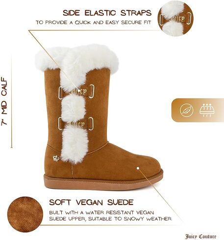 Juicy Couture Women's Slip On Winter Snow Boots Warm & Insulated Fur Lining Comfortable Fashion Booties-Koded-Black-11 in Saudi Arabia