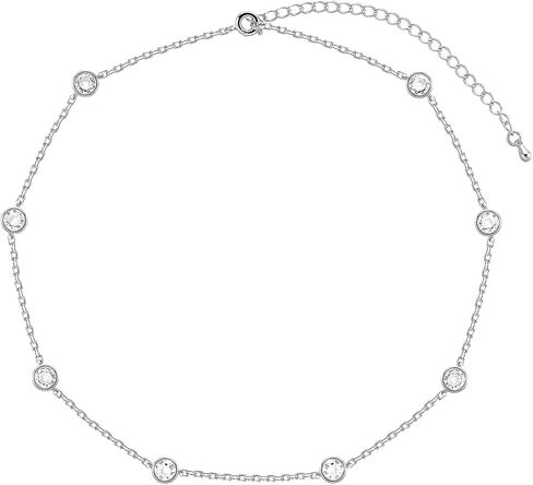 LecAit 14K Gold Plated Station Necklace for Women | CZ Diamond Choker Necklaces Gold | Simulated Diamond BTY Necklace | Gold Cubic Zirconia Chain Choker Necklaces for Women in Kuwait