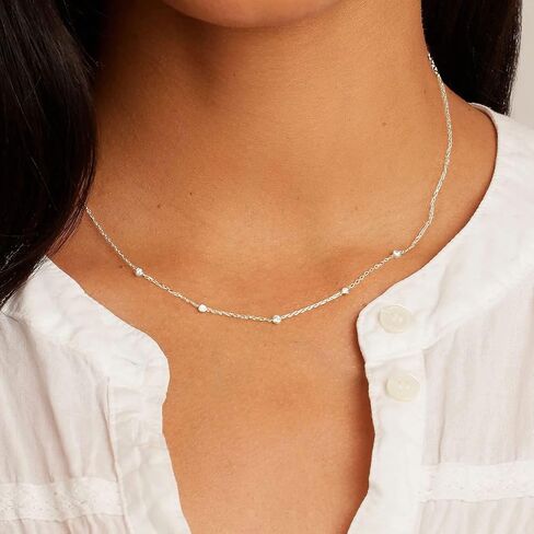 LecAit 14K Gold Plated Station Necklace for Women | CZ Diamond Choker Necklaces Gold | Simulated Diamond BTY Necklace | Gold Cubic Zirconia Chain Choker Necklaces for Women in Kuwait