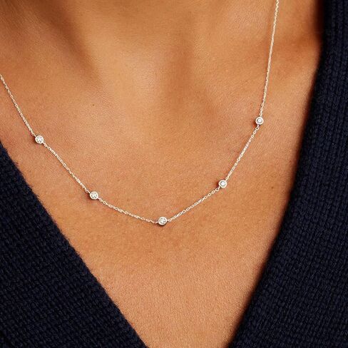 LecAit 14K Gold Plated Station Necklace for Women | CZ Diamond Choker Necklaces Gold | Simulated Diamond BTY Necklace | Gold Cubic Zirconia Chain Choker Necklaces for Women in Kuwait
