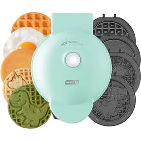 DASH Multi-Plate Mini Maker with 6 Removable Plates for Waffles and Storage Case - 2 Classic Waffle, Heart Waffle, Sunflower Waffle, and 2 Griddle Plates