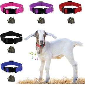 5 Pack Goat Collar with Bell, Sheep Collar with Bell, Grazing Copper Bells and Adjustable Nylon Collar Set for Small Farm Animal Sheep Cow Pet Goat Accessories