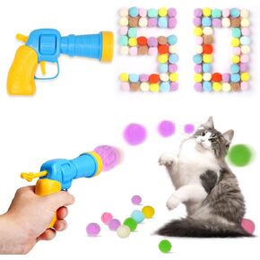 Cat Toy Balls with Launchers Set (2+100), 100 Cat Pom Pom Balls & 2 Cat Toy Ball Launchers (Durable Reinforced Edition), Cat Enrichment Toys, Interactive Cat Toy Balls, Soft & Safe Cat Toys