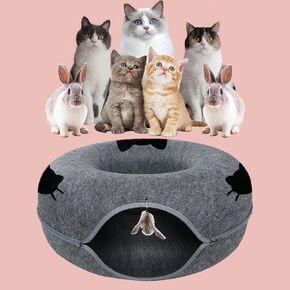 Large Cat Tunnel Bed for Indoor Cats,Donut Cat Bed with One Toy,Suitable Cat Tunnel for All Seasons Cat Condo and Peekaboo Cat Cave, 24X24X11 Inch - Dark Grey in Saudi Arabia
