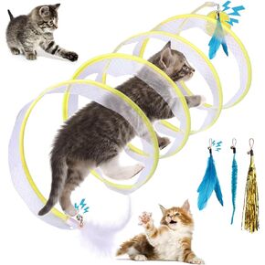 BUSOHA 4 in 1 Cat Tunnels for Indoor Cats, Assumption Cat Tunnel, Foldable Cat Spring Toy, Interactive Cat Toys, Replacement Cat Feather Toy