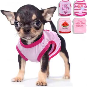 4 Pieces Dog Clothes for Small Dogs Girl Summer Teacup Chihuahua Yorkie Clothes Spring Cute Dog Shirts Soft Breathable Pink Puppy Clothes Tiny Dog Outfit Pet Cat Clothing XXS (XX-Small)