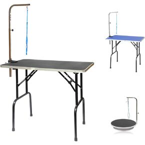 Go Pet Club 48-Inch Dog Grooming Table, Adjustable Arm Foldable Non-Slip Top, Rust-Proof, Waterproof, Warp-Free Trimming Table for Pets, Black
