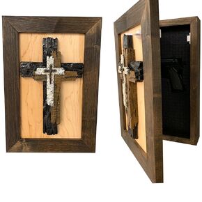 Secure Gun Cabinet With Decorative Three Layered Cross Design, Secure Gun Safe by Bellewood Designs