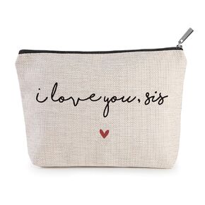 Bag2, I Love You Sister, Makeup Bag, Sister Gift, Handmade Cosmetic Bag For Sister, Gift for Friend, Makeup Bag for Best Friends, Linen Cotton Case Traveling Bag