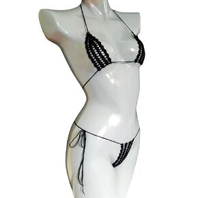 Trangscrochet Crochet extreme micro g-string bikini Black see through bikini for women