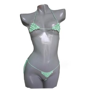 Trangscrochet Crochet Extreme Micro G-string Bikini Set, Crotchless Bikini, Gift For Her, Mint Green