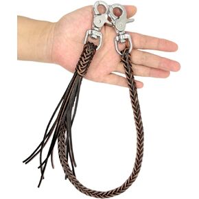 Braided Genuine Leather Wallet Chain With Stainless Steel 316 Swivel Trigger Snaps ，black