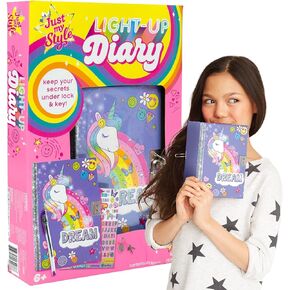 Just My Style Light Up Diary, Personalized Journal With Lock and Key, Great Gift For Girls & Tweens, Perfect for Summer Camp or Sleep-Away Camp, Gel Pen Diary For Kids Ages 6, 7, 8, 9(Packaging May Vary)