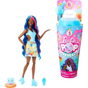 Barbie Pop Reveal Doll & Accessories, Strawberry Lemonade Scent with Pink Hair, 8 Surprises Include Slime & Squishy Puppy